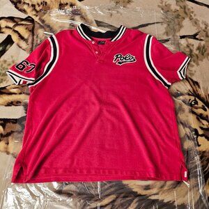 Ralph Lauren Polo Shirt Men's Large Red Script Spell Out Logo Preppy Rugby READ
